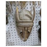 WOOD CARVED TRIBAL MASK W/ HORNS
