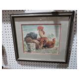 FRAMED ARTIST SIGNED CHICKEN & ROOSTER PRINT