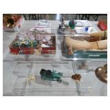 DISPLAY SHELF W/ WADE & PEWTER & MISC FUGURINES