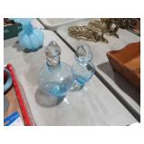 (2) BLUE MID CENTURY DECANTERS W/ STOPPERS