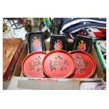 6 VTG TOLEWARE FLORAL METAL TRAYS