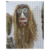 WOOD CARVED TRIBAL MASK W/ HAIR
