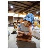 VINTAGE CHALKWARE BLUE BONNET GIRL READING