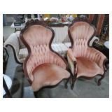 (2X) WALNUT CARVED VICTORIAN PARLOR CHAIRS