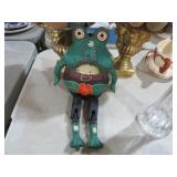 CARVED WOOD  FROG SHELF SITTER