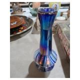 ART GLASS COBALT BLUE STRIPED VASE