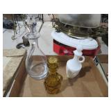 KROSNO POLAND, MILKGLASS & AMBER GLASS DECANTERS