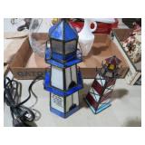 STAINED GLASS LIGHTHOUSE LAMP & TEA LIGHT HOLDER