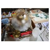 COLL. HANGING LIGHT FIXTURE, OIL LAMP STACK, MISC