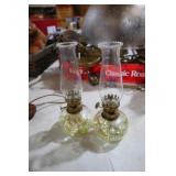 PAIR OF ANTIQUE MINIATURE OIL LAMPS W/ STACKS