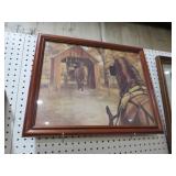 VTG FRAMED AMISH W/ HORSE & BUGGY PRINT