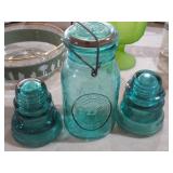 VTG BLUE BALL BICEN. JAR & GLASS  INSULATORS