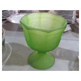 VTG INDIANA GLASS SATIN GREEN COMPOTE