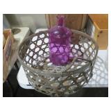 METAL & WOOD BASKET & BOTTLE