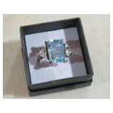 SS.925 AQUAMARINE LADIES RING SZ 6