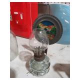 VINTAGE MINI GLASS OIL LAMP WITH REFLECTOR SHIELD