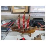 NICE HAND MADE WOOD SHIP WITH SAILS