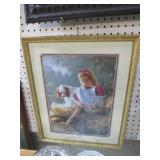 GOLD FRAMED LITTLE GIRL W/ DOG