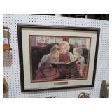 FRAMED 3 LITTLE GIRLS READING RELIGIOUS PRINT