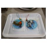 2 HANDMADE BIRD ORNAMENTS