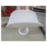 LE SMITH "DIAMOND"MILKGLASS PEDESTAL FRUIT BOWL