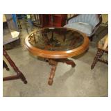 ORNATE WOOD BASE W/ BEVELED GLASS TOP SIDE TBL