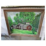 FRAMED OIL ON CANVAS CABIN SCENE - ARTIST SIGNED