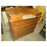 ANTIQUE OAK 5 DWR CHEST W/ MARBLE INSERT