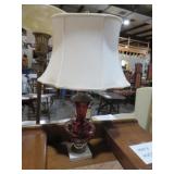 VTG RUBY RED BOHEMIA GLASS BASE LAMP W/ SHADE