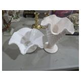 HOBNAIL MILKGLASS CANDY DISH & RUFFLE CERAMIC VASE