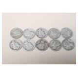 (10) MERCURY DIMES VARIOUS DATES & MM 90%