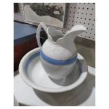 VINTAGE BLUEBANDED STONEWARE PITCHER & BOWL