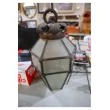 ANTIQUE HANGING GLASS LANTERN W/ BRACKET