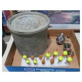 MINNOW BUCKET, REELS, WOOD FLOATS