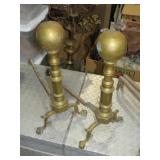 PAIR VTG BRASS BALL DOG IRONS