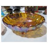 12 INCH IRIDESCENT AMBER CARNIVAL FRUIT BOWL