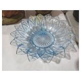 10 INCH BLUE FEDERAL GLASS PETAL BOWL