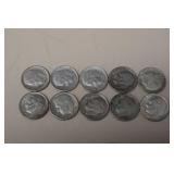 (10) ROOSEVELT DIMES VARIOUS DATES & MM 90%