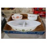VTG GLASBAKE DIVIDED DISH IN GREEN CRAZY DAISY