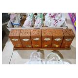 VTG WOOD SPICE CONTAINERS ON WOOD SHELF