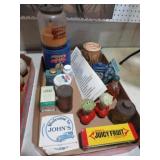 BOX FULL OF TINS & MISC ITEMS