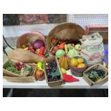 COLLECTION OF VINTAGE BASKETS, FRUIT & ETC.