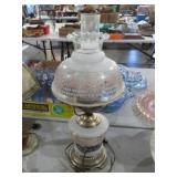 GLASS SHADE BRASS TRIM HANDPAINTED LAMP