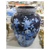 LARGE COBALT BLUE FLORAL VASE