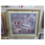 GOLD ORNATE FRAMED ARTIST SIGNED PIANO PRINT