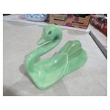 VTG  CERAMIC GREEN SWAN NAPKIN/TOWEL HOLDER