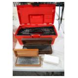 WHET STONES, TOOLBOX W/ CONTENTS