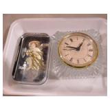 CRYSTAL CLOCK & CHERUB GLASS PAPERWEIGHT