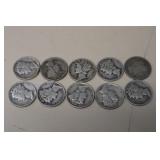 (9) MERCURY, (1) BARBER DIMES VARIOUS DATES/MM 90%