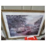 GOLD ORNATE FRAMED ARTIST SIGNED VILLAGE PRINT